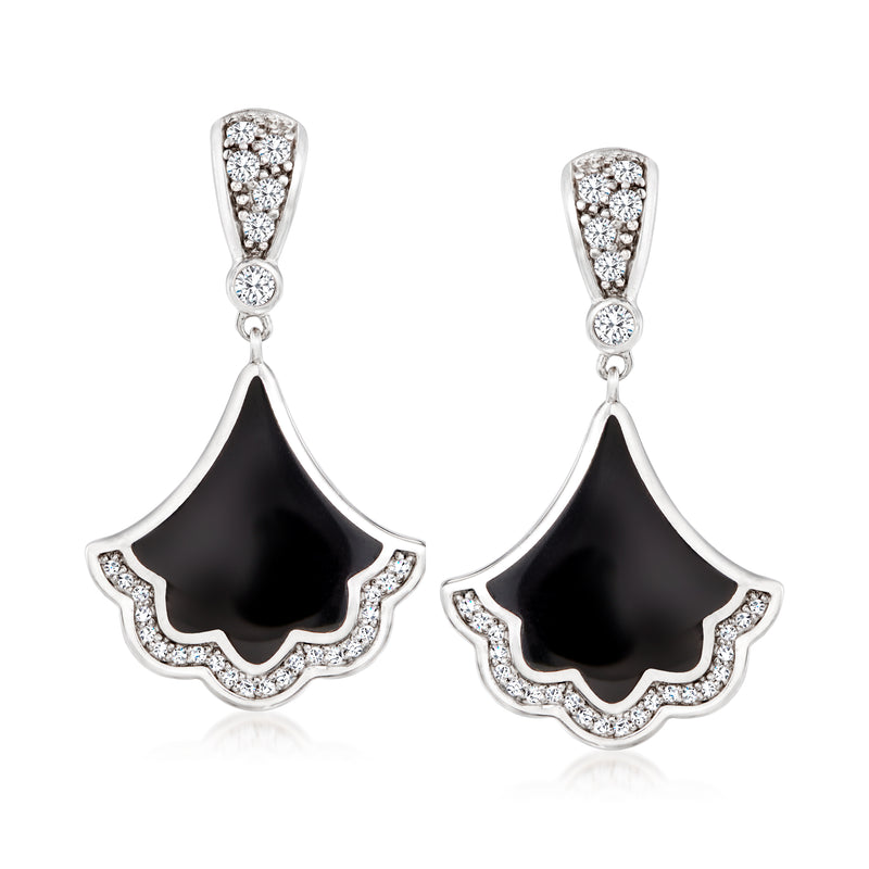 Belle Etoile Astoria black onyx drop earrings with CZs in sterling silver
