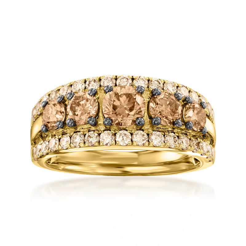 Le Vian chocolate diamond ring in honey gold with round brown and clear pave diamonds