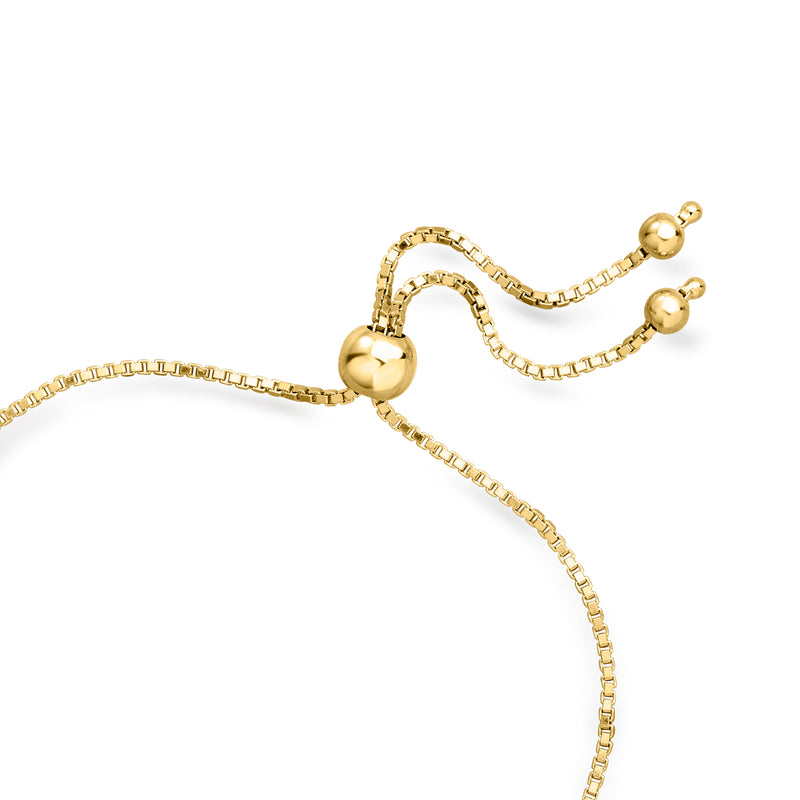 Gold-tone bolo bracelet with heart toggle and interwoven chain, ball-end clasp