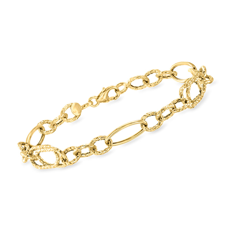 Yellow gold oval-link bracelet with alternating links and round clasp