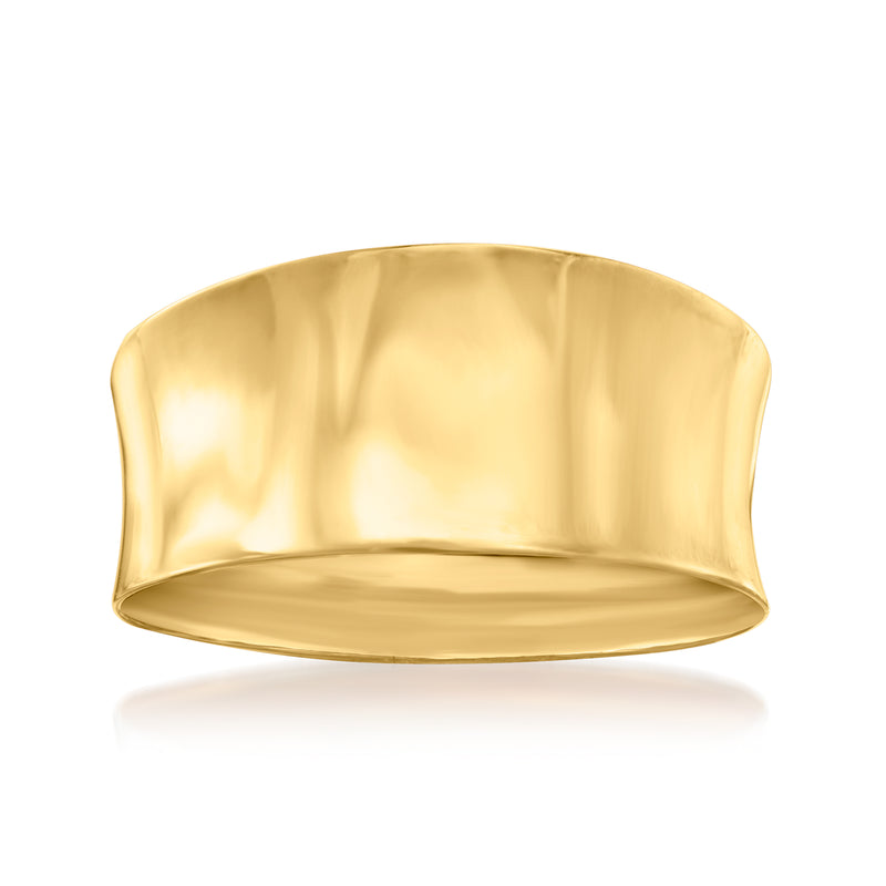 Polished 14kt yellow gold wide band ring with smooth cuff profile