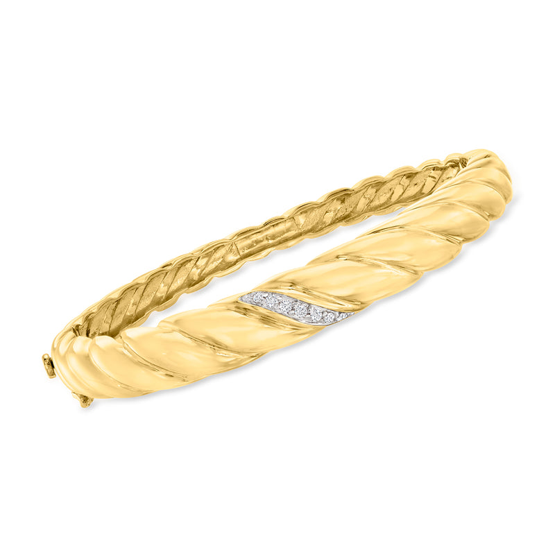 18kt gold over sterling shrimp-style bangle with braided links and small diamond accents
