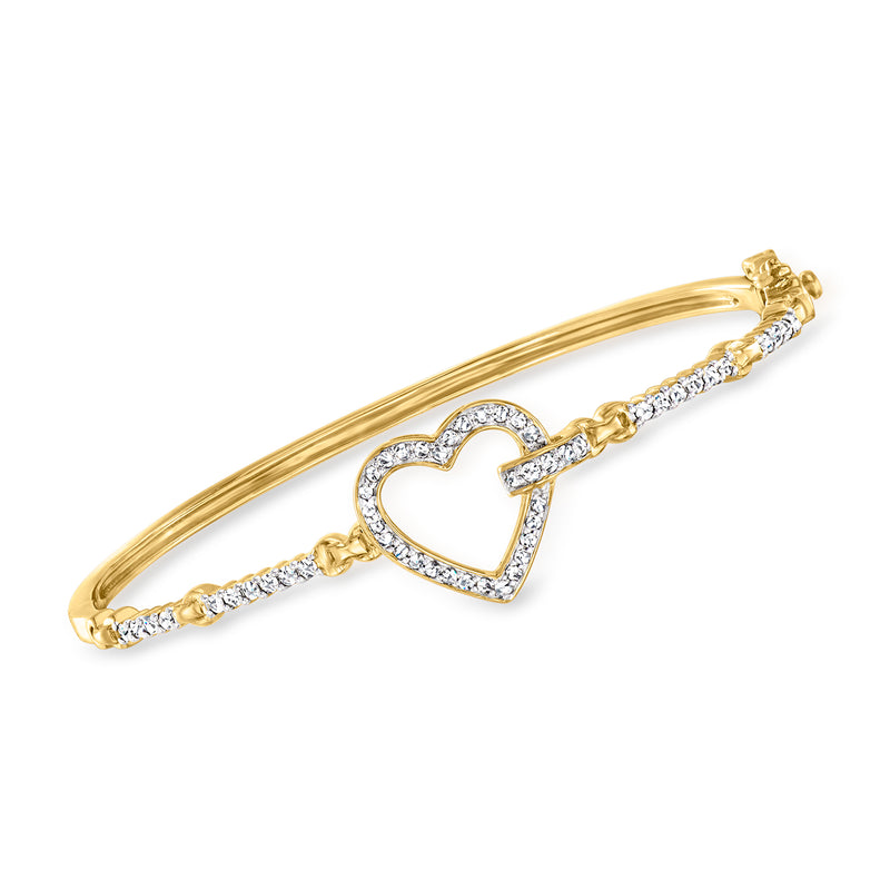 Diamond heart bangle bracelet in 18kt gold over sterling
