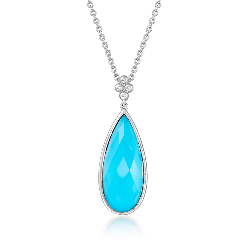Sterling silver pendant necklace with teardrop turquoise doublet stone