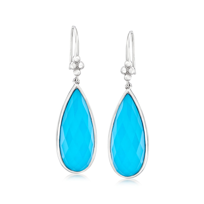 Sterling silver turquoise teardrop drop earrings with earwire and small bead accents