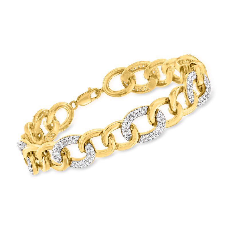 Diamond link bracelet in gold over sterling with pavé diamond links