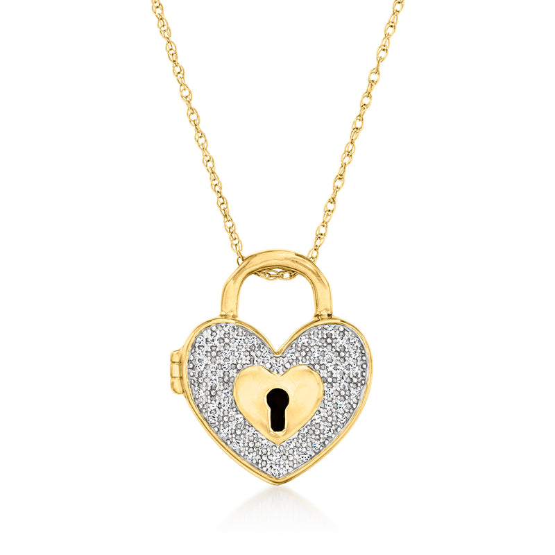 Gold over sterling diamond heart lock pendant necklace