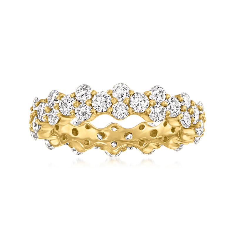 14kt yellow gold diamond eternity band with round bezel-set stones