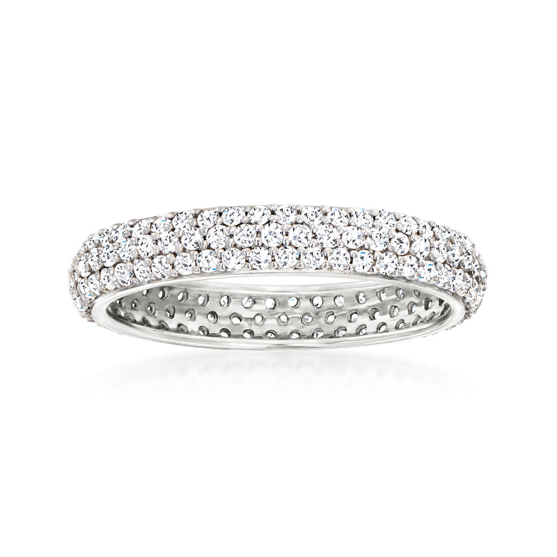 14kt white gold eternity band with pave diamonds across the top and inner edge