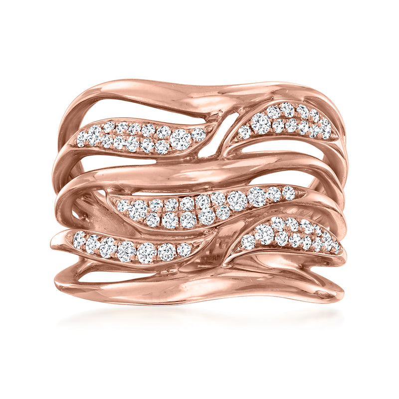 18kt rose gold diamond multi-row leaf ring