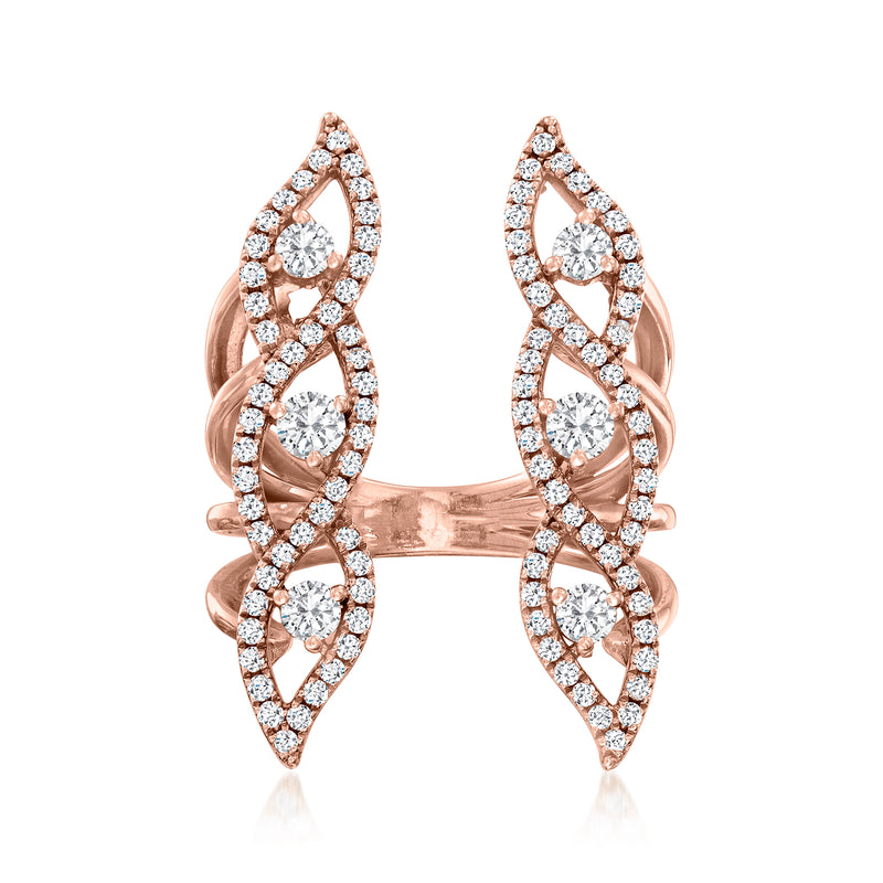 18k rose gold marquise diamond openwork ring with pear-shaped rows and center stones