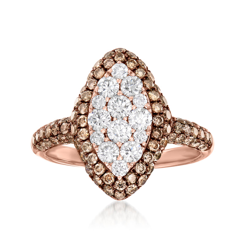 Marquise-shaped brown and white diamond ring in 14kt rose gold