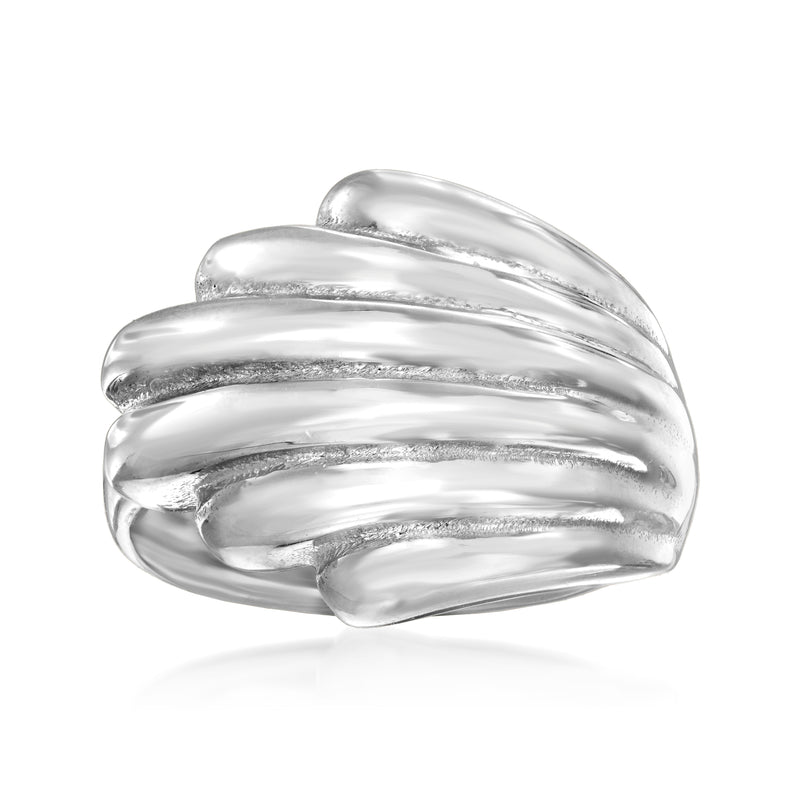 Italian sterling silver seashell ring with polished, ridged shell texture