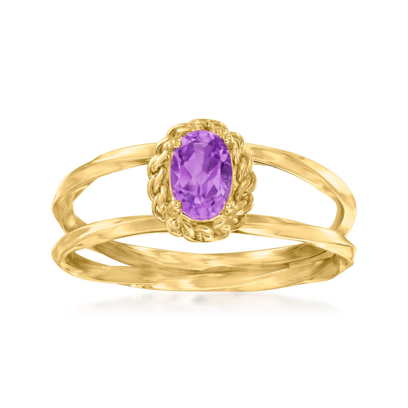 10kt yellow gold open-space ring with oval amethyst center stone