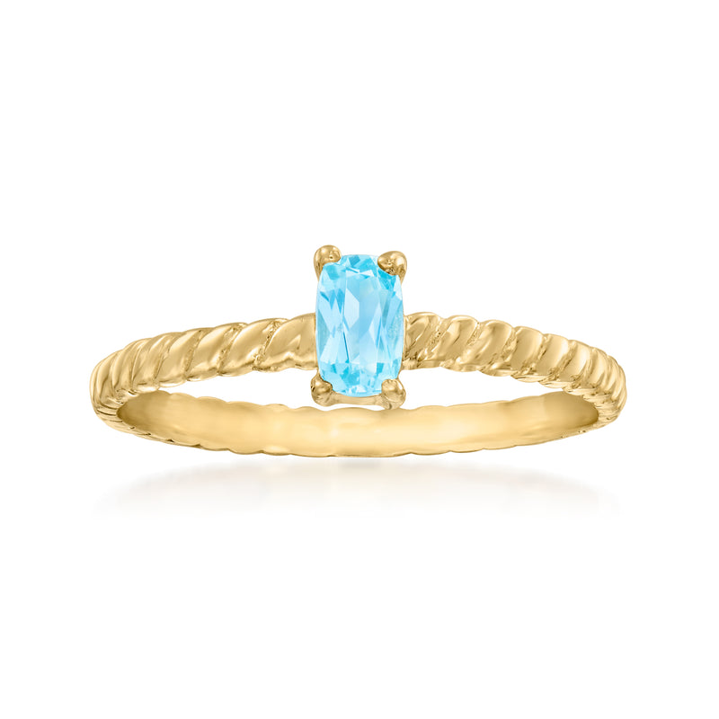 10kt yellow gold twisted ring with Swiss blue topaz gemstone