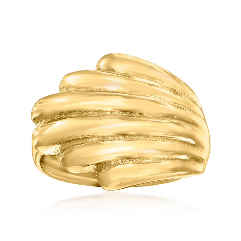 18kt gold over sterling seashell ring, ridged scalloped shell design