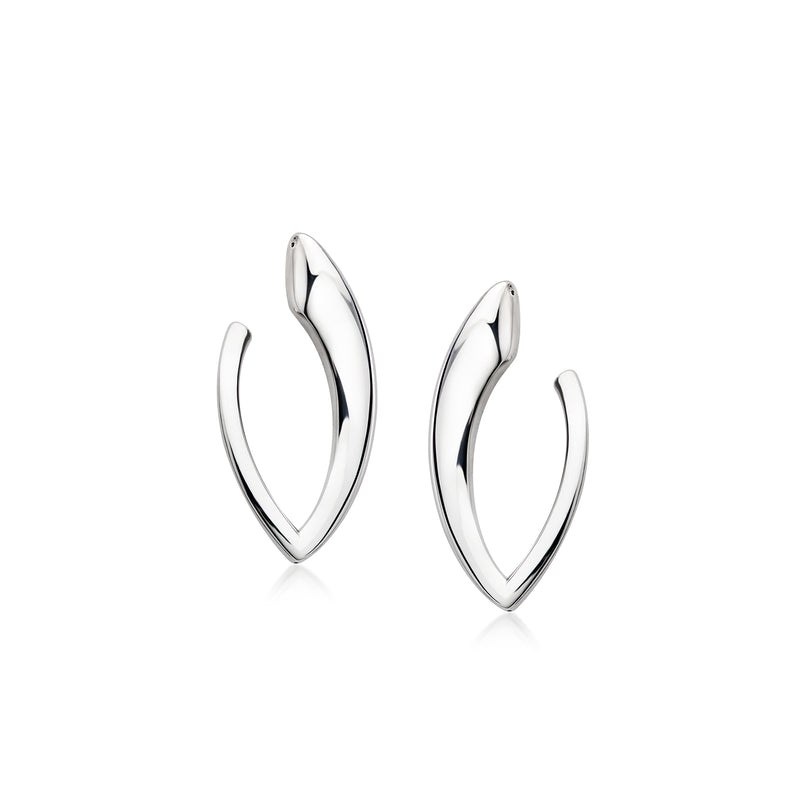 Sterling silver V-shaped drop earrings with curved open hoops