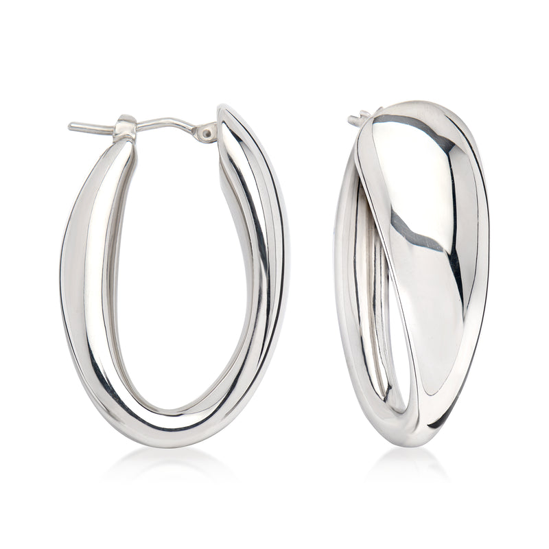Italian sterling silver oval hoop earrings with polished curved hoops