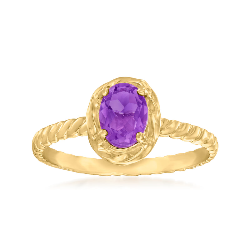 0.70-ct oval amethyst ring, 10kt yellow gold, twisted rope band