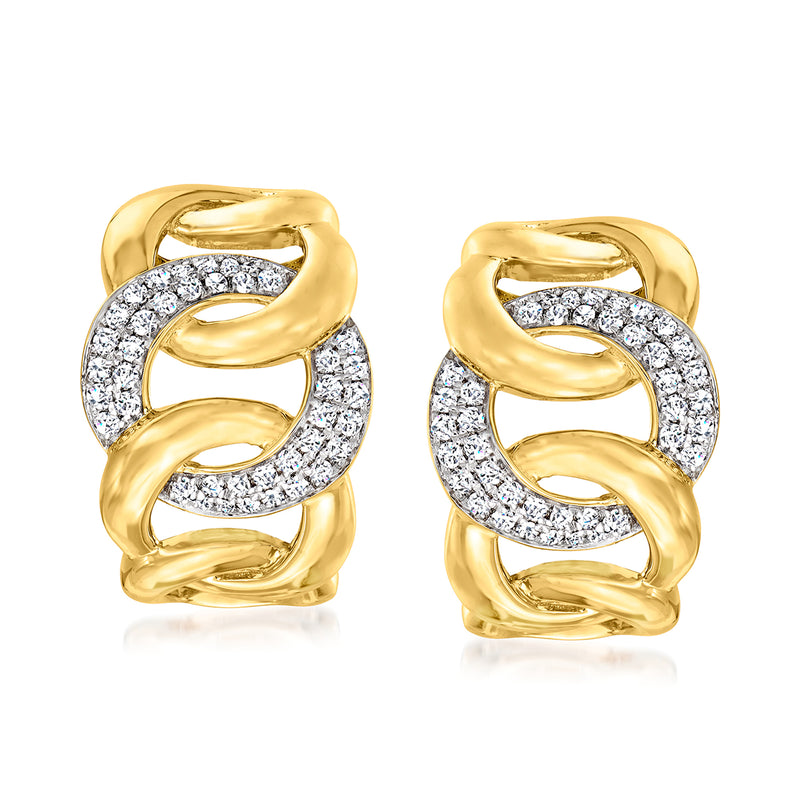 Diamond curb-link earrings in 14kt yellow gold with pavé diamond center links