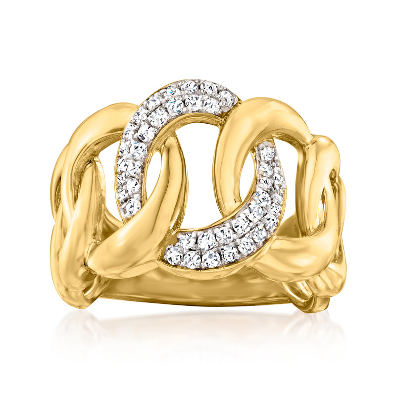 14kt yellow gold curb-link ring with diamond accents