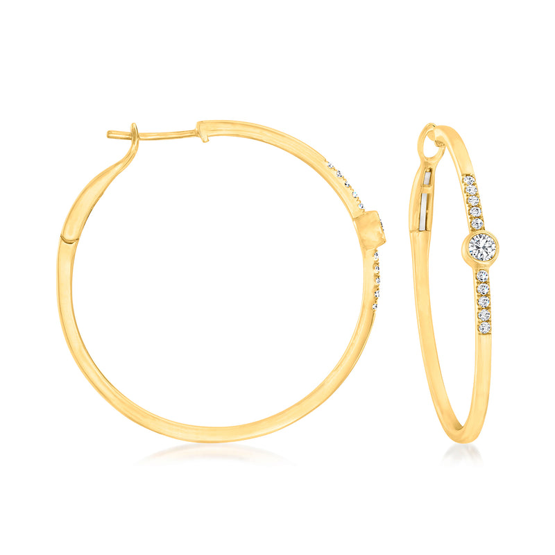 14kt yellow gold bezel-set diamond hoop earrings