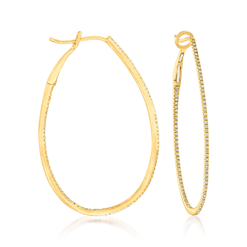 Oval diamond hoop earrings in 14kt yellow gold