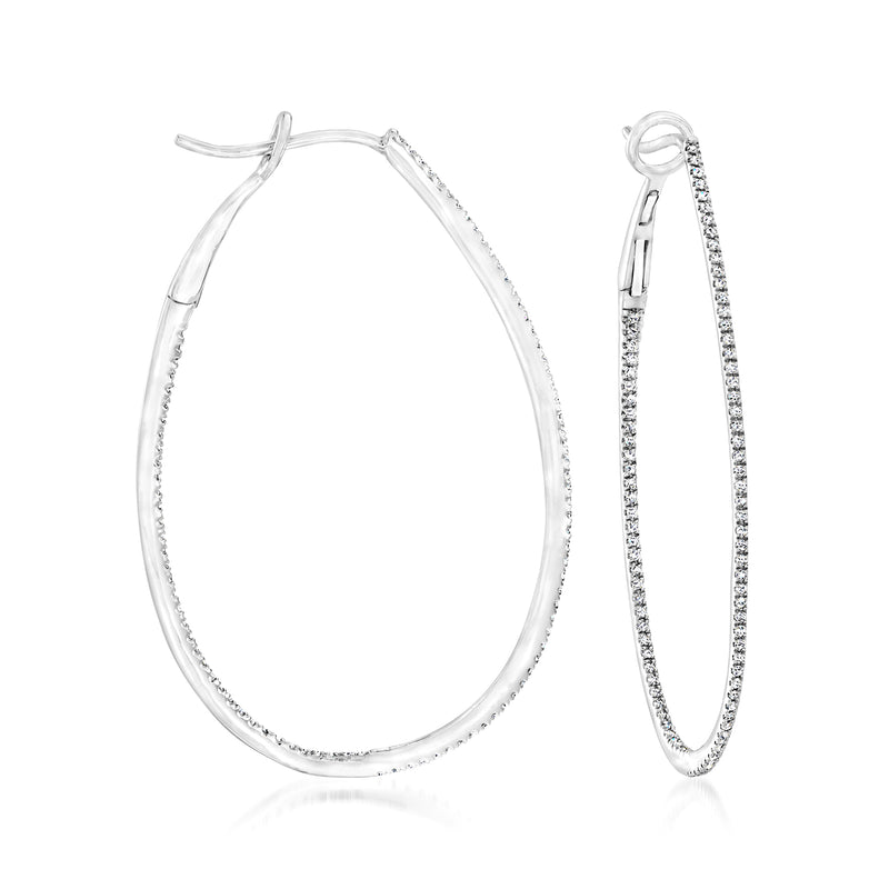 14kt white gold oval hoop earrings with inside-outside diamonds