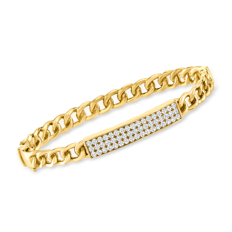 14kt yellow gold curb-link bracelet with rectangular pave diamond center bar