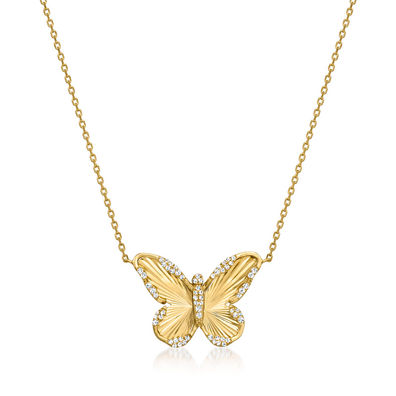 Butterfly necklace in 14kt yellow gold with diamond accents