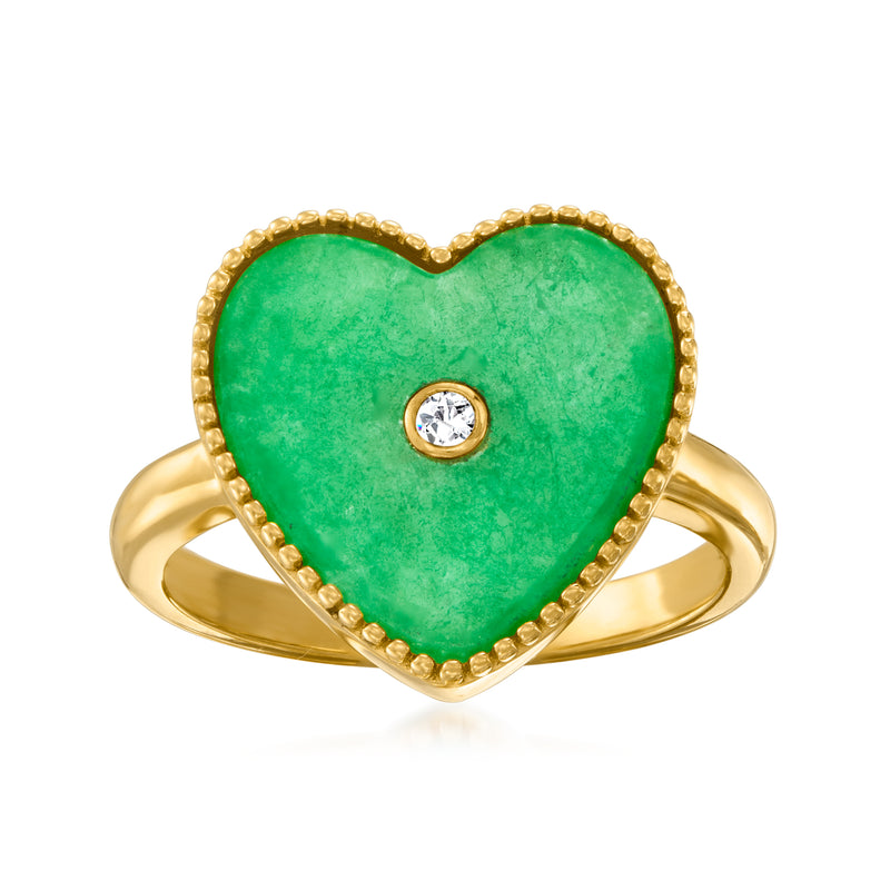 Heart jade ring with diamond accent in 18kt gold over sterling