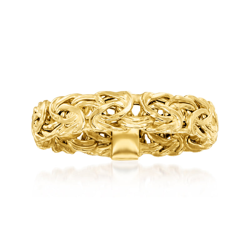 18kt yellow gold Byzantine ring with interwoven, braided-style band