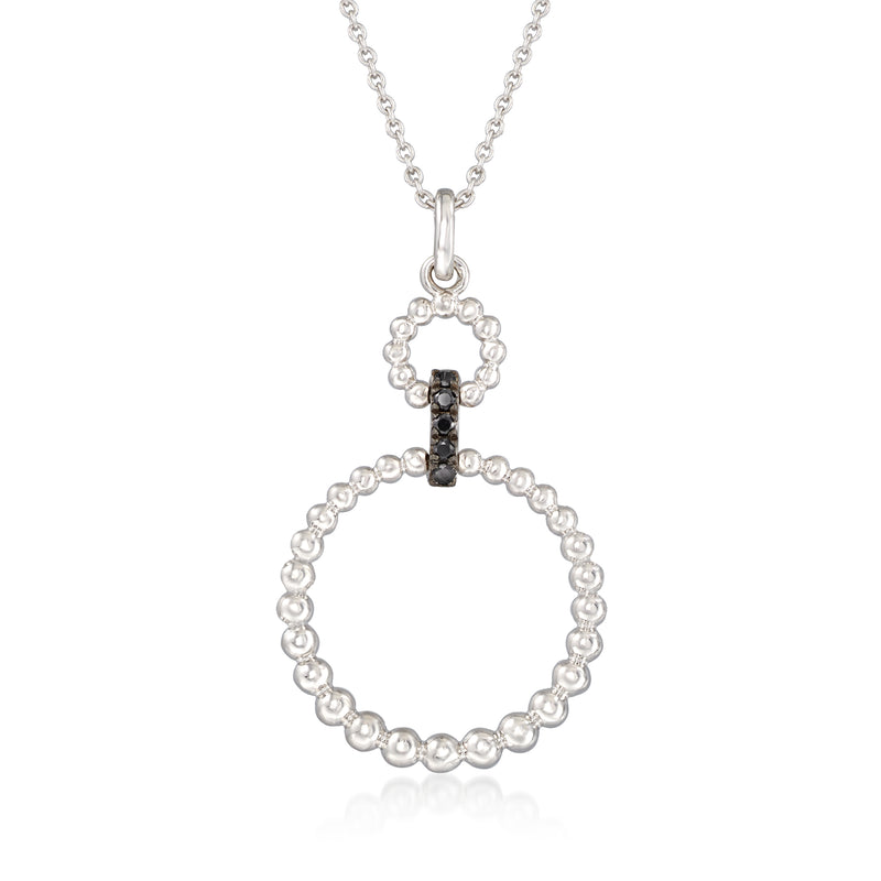 Sterling silver multi-circle pendant necklace with black spinel accent