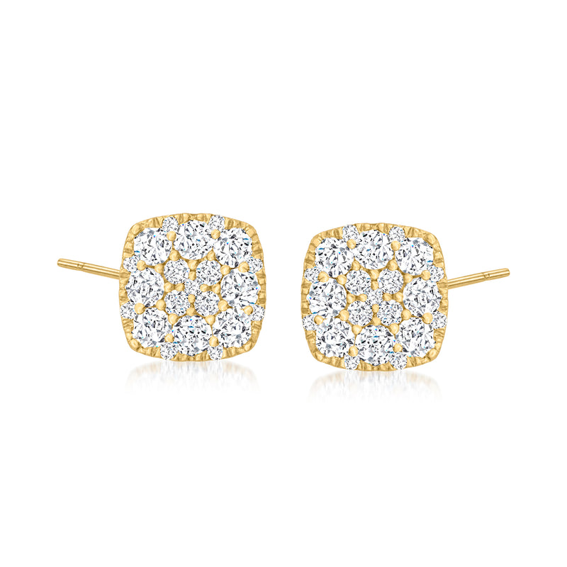 14kt yellow gold square cluster diamond stud earrings with post backs