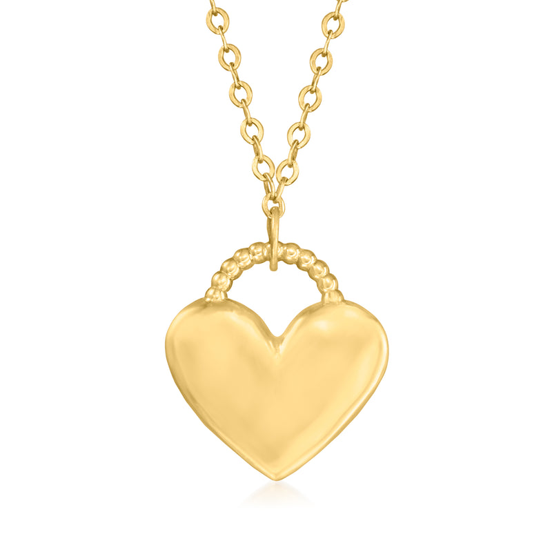 10kt yellow gold heart necklace with smooth heart pendant and link chain