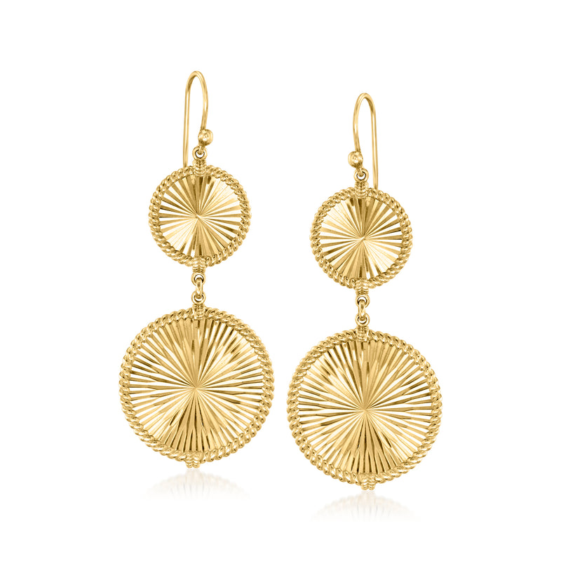 Gold-tone roped-edge circle drop earrings with faceted sunburst texture