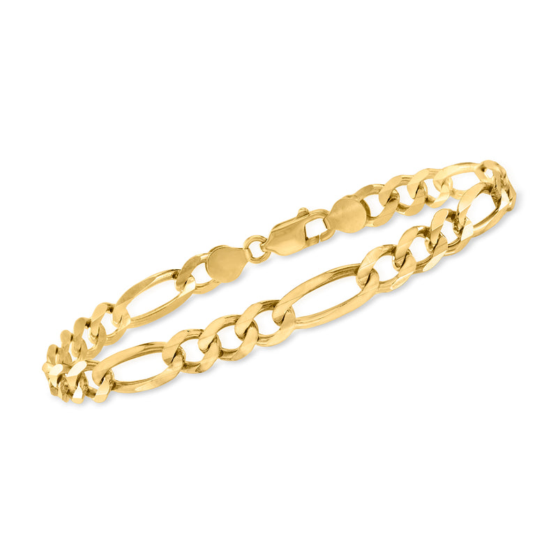 14kt yellow gold Figaro-link bracelet with alternating oval and bar chain links