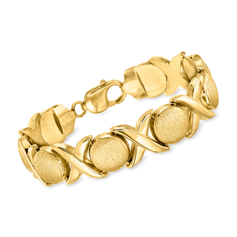 Gold over sterling XO-link bracelet with textured oval links and clasp
