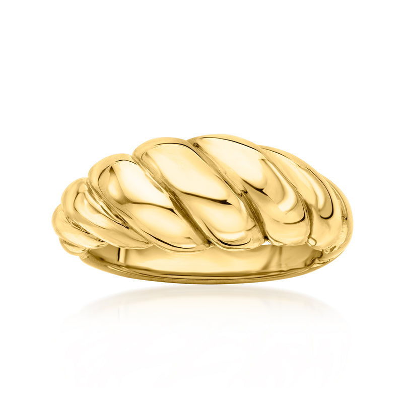 14kt yellow gold shrimp-motif ring with raised ridged oval design