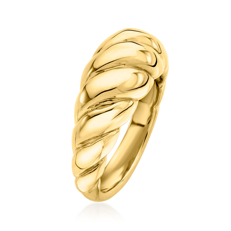 14kt yellow gold shrimp-motif ring with glossy raised curved ridges