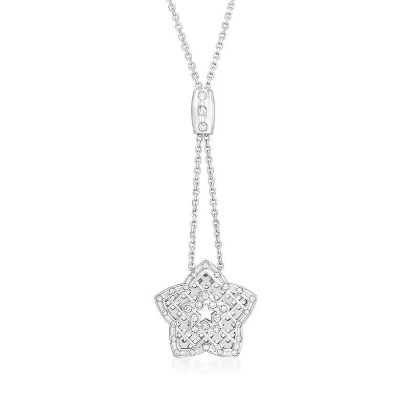 18kt white gold diamond star drop pendant necklace with double chain