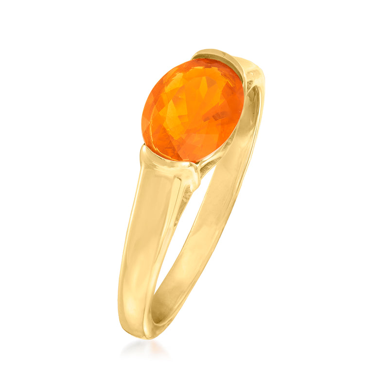 14kt yellow gold ring with oval orange fire opal and curved open band