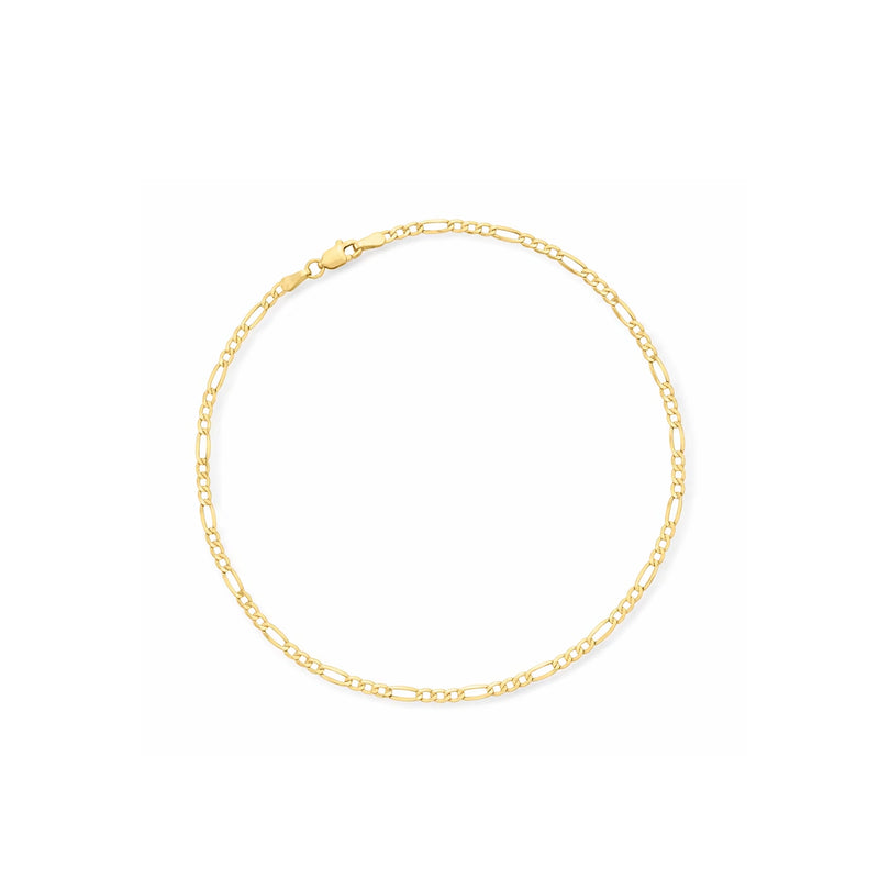 Yellow gold figaro-link anklet, 2.5mm chain with small alternating link shapes