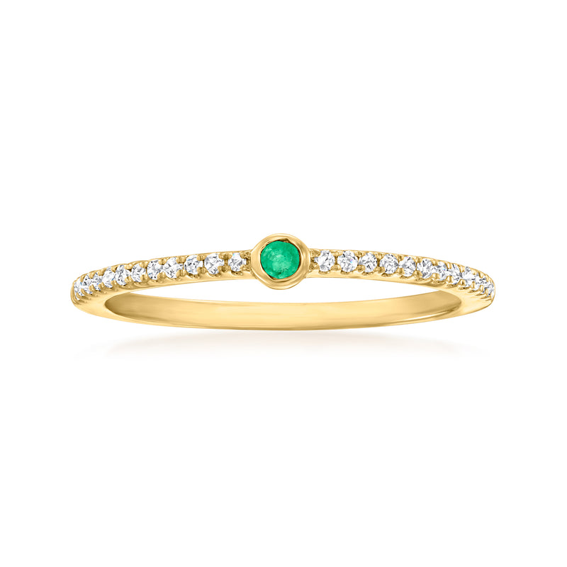 14kt yellow gold diamond ring with center emerald accent