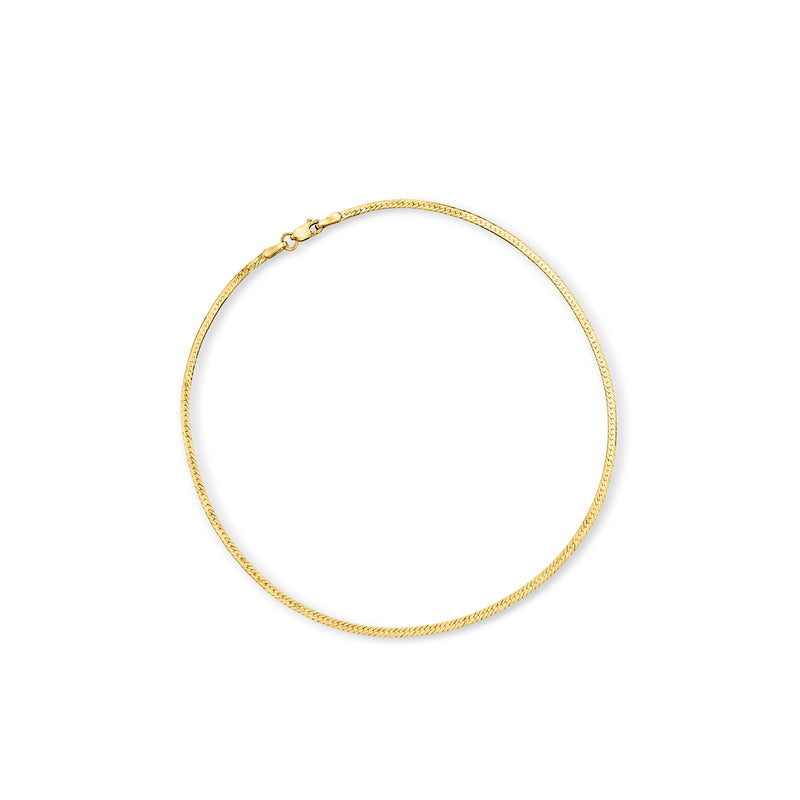 Yellow gold herringbone anklet chain, seamless round linked design