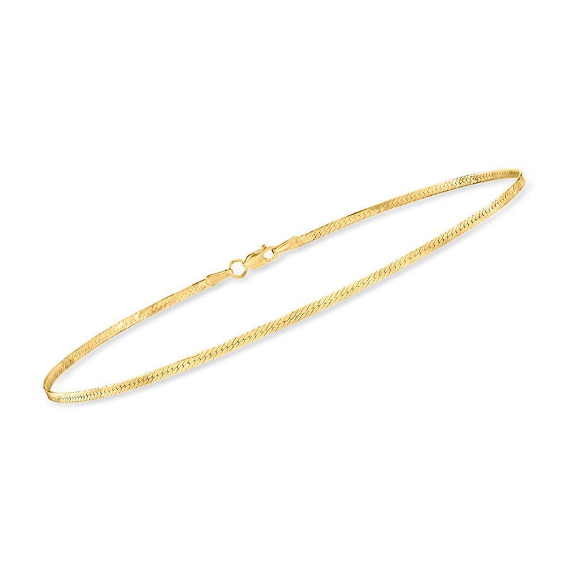 Yellow gold herringbone anklet with clasp and small link extender ring