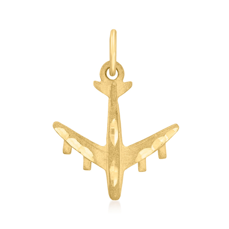 14kt yellow gold airplane pendant with loop bail, polished airplane charm