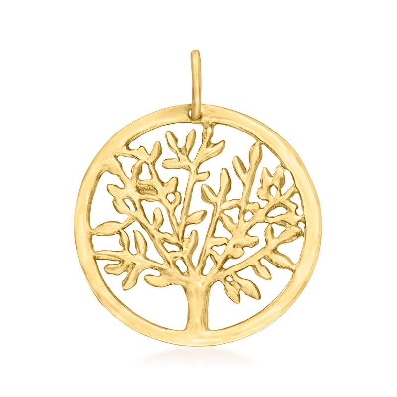 14kt yellow gold round Tree of Life pendant with raised branches design