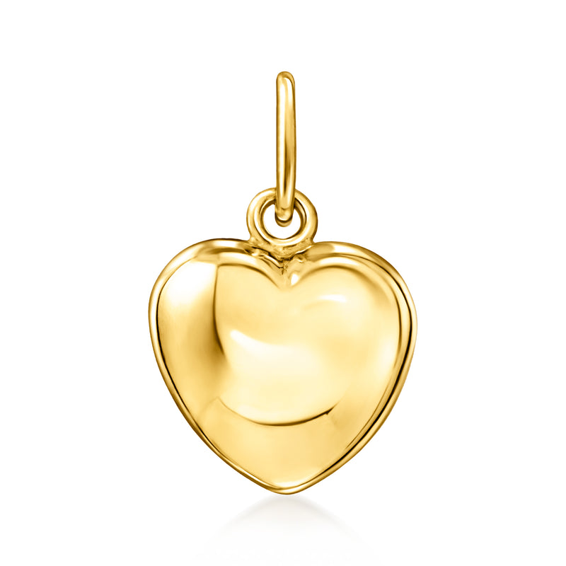 Puffed heart pendant in 14kt yellow gold with loop bail, mirror-polished finish