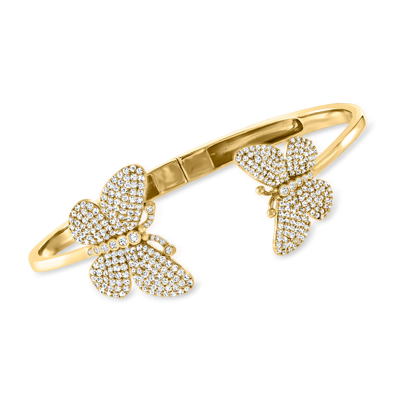 18kt gold-over-sterling cuff bangle with sparkling CZ butterfly motif